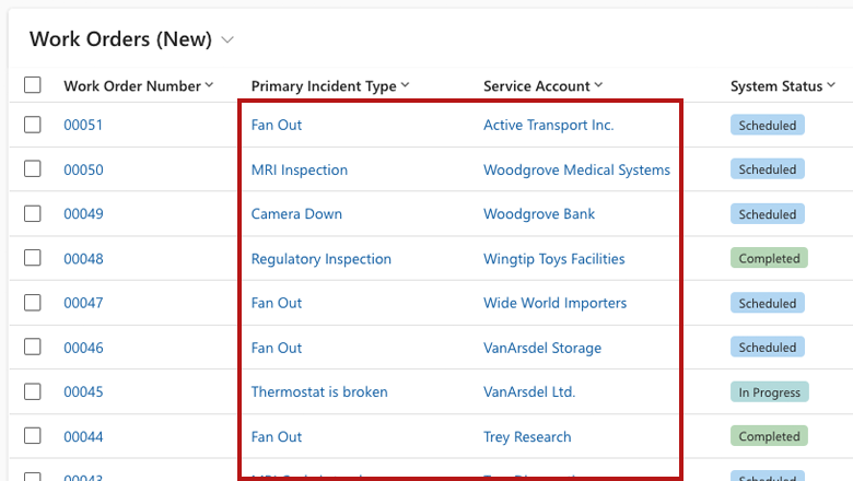 Linked columns in the Work Order grid