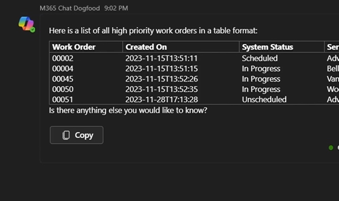 Microsoft Copilot with Field Service plugin