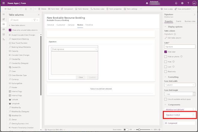 Adding the Signature Control to the signature field in a form