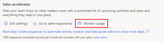 Monitor usage for the sales accelerator.