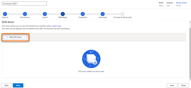 Select Add drill down.