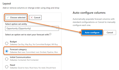 Choose option set for forecast.