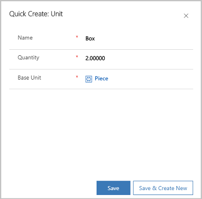 Quick create: Unit form.