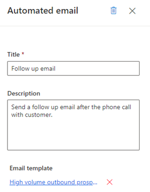 Screenshot of adding an automated email activity.