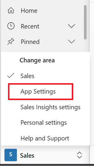 Screenshot of the App settings option in change area.