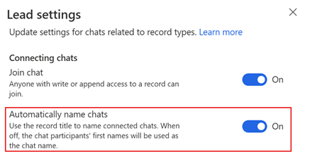 Settings page for turning the automatically name chats feature on or off.
