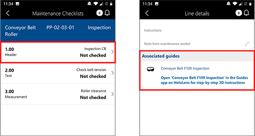 Guide associated with a checklist line.