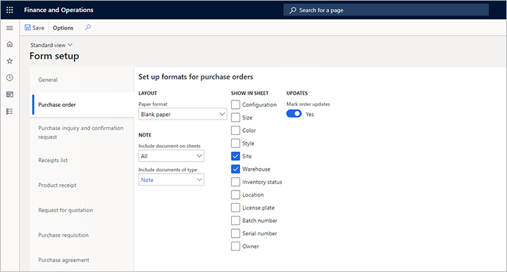 Form setup page.