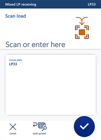 Mixed LP receiving step in the Warehouse Management mobile app.