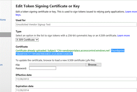 Location to copy the certificate thumbprint