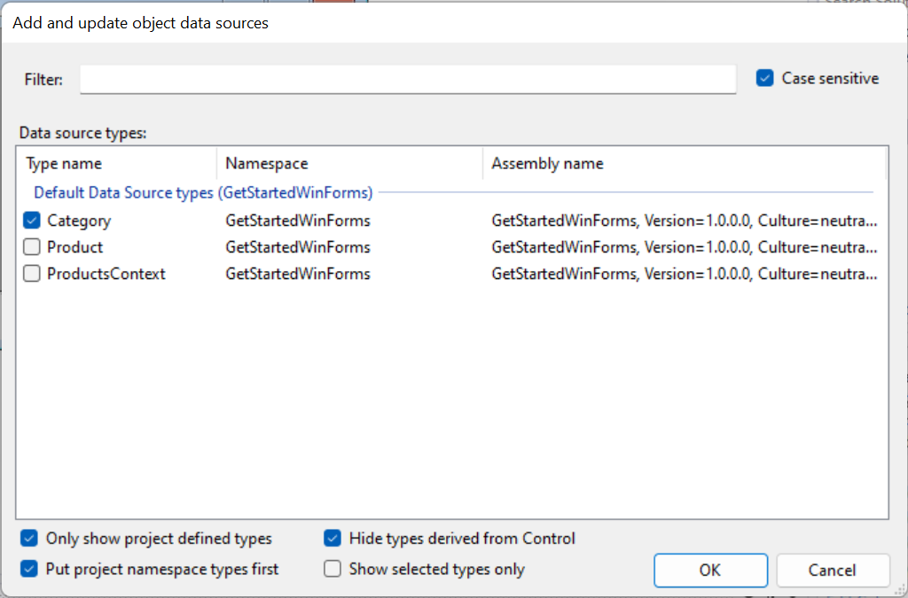 Choose Category data source type