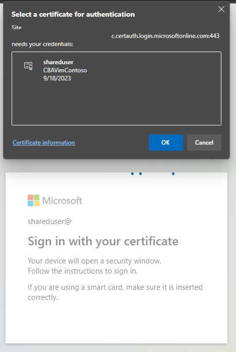 Screenshot of the certificate picker after issuer hints are enabled.