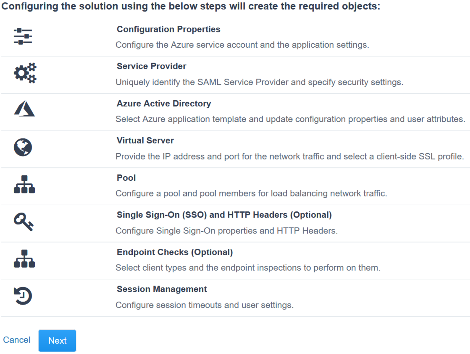 Screenshot for Configure Easy Button - List configuration steps.