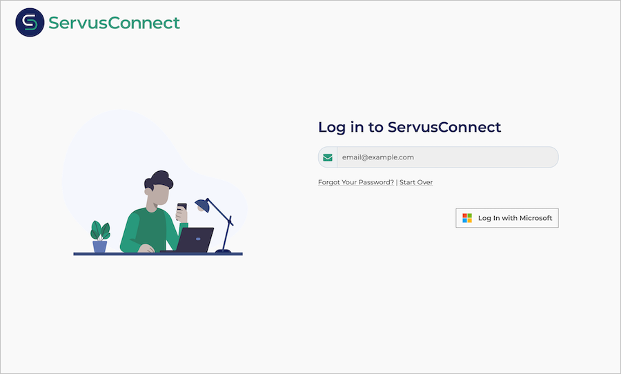 Screenshot shows the Log In with Microsoft button.