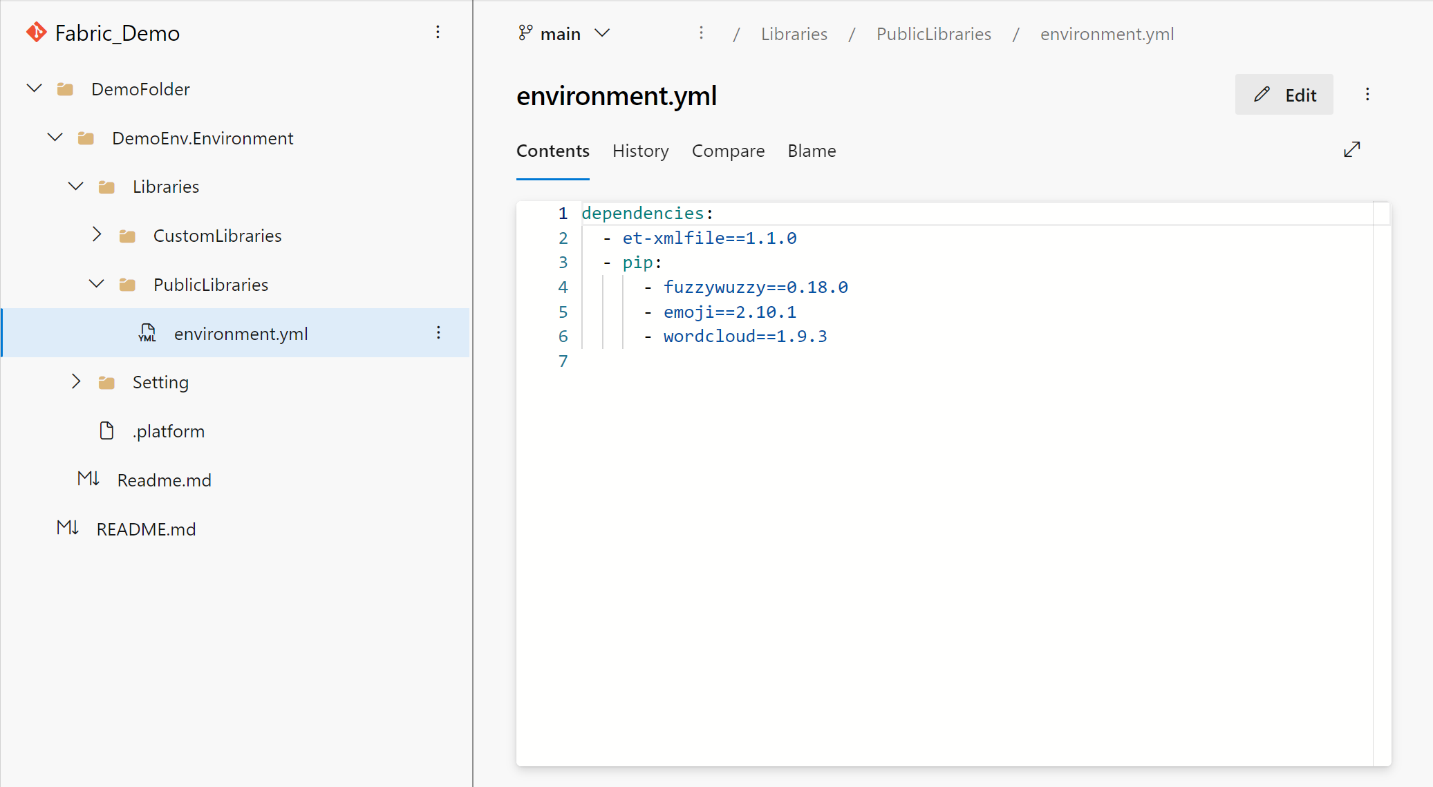 Screenshot of the public library local representation of the environment in Git.