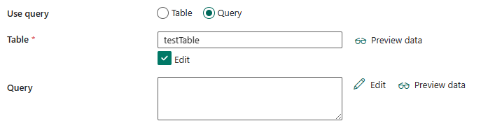 Screenshot showing Use query when selecting Query.