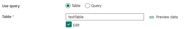 Screenshot showing Use query when selecting Table.