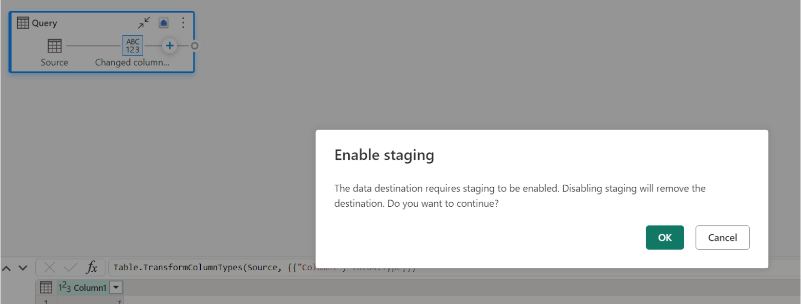 Screenshot of the Enable staging warning.