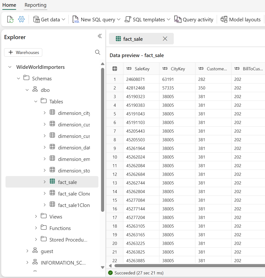 Screenshot of the Explorer, showing where to find and select the table.