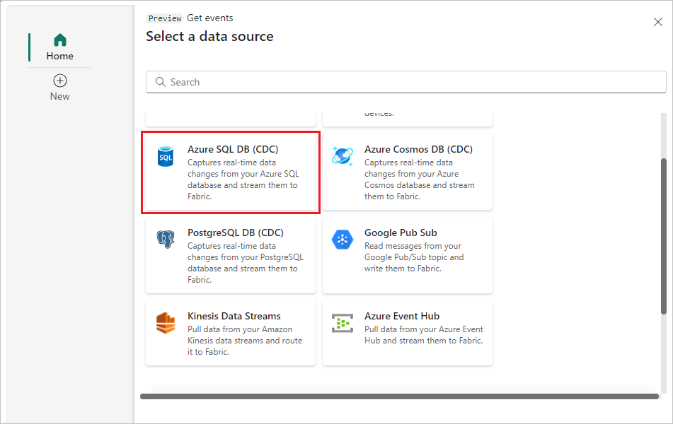 A screenshot of selecting Azure SQL DB (CDC).