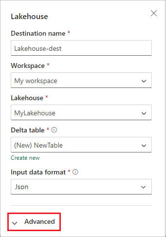 A screenshot of the top part of the Lakehouse configuration screen.