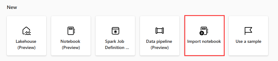 Screenshot of item options in Data Engineering. The item titled Import notebook is highlighted.