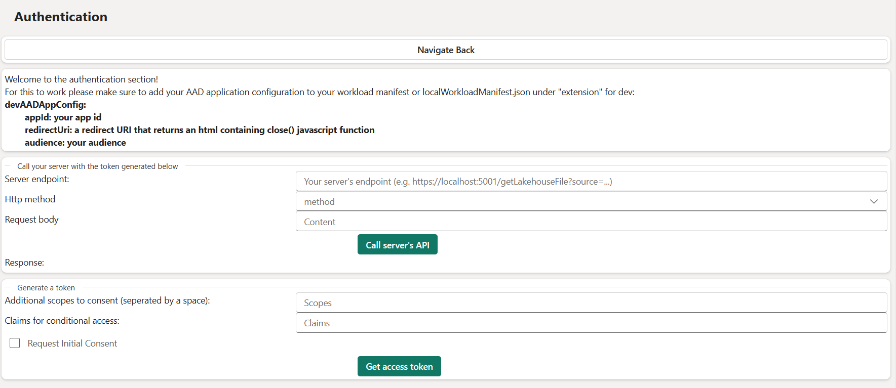 Screenshot showing getting token for JavaScript API authentication.