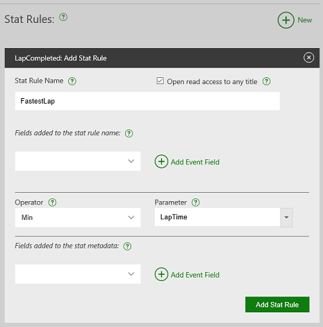 Screenshot of the Operator and Parameter selections for a stat rule in Partner Center.