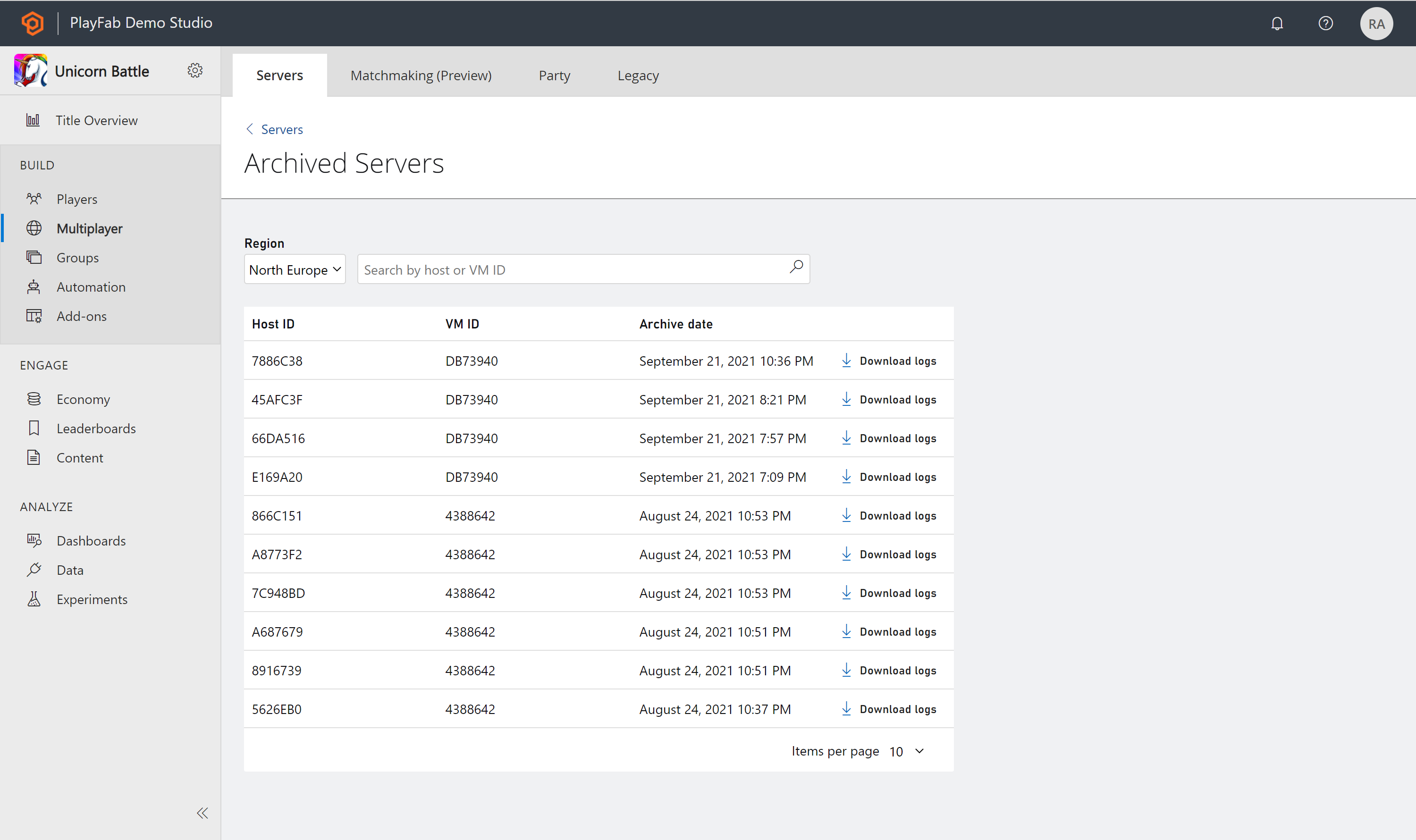 Multiplayer - Servers - Search logs