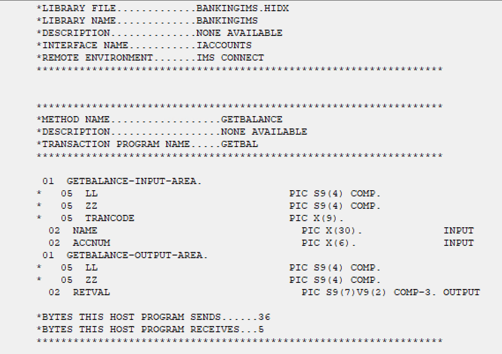 Screenshot shows parsed host definition view for IMS in HIS Designer.