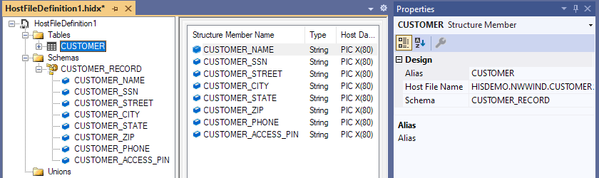 Screenshot shows completed metadata artifact in HIS Designer for a host file.