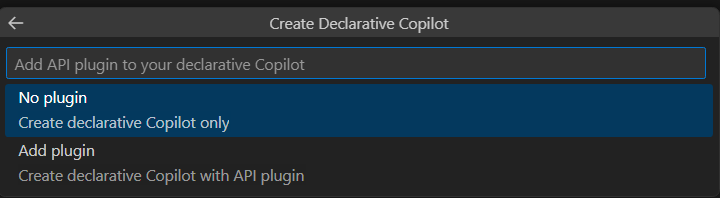 Screenshot shows the type of declarative agent to select.