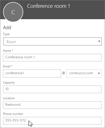 Add a room mailbox in Microsoft 365.