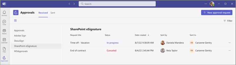 Screenshot showing the esignature details page and the Review button to start the signing process.