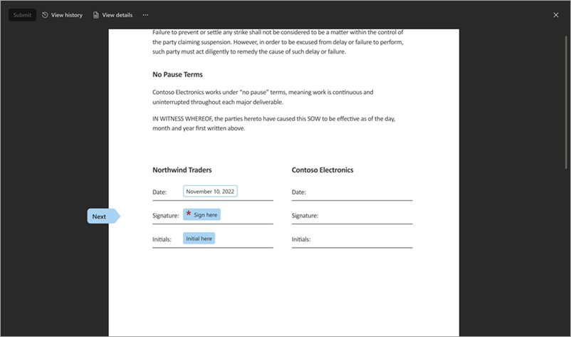 Screenshot showing an electronic signature added to a document.