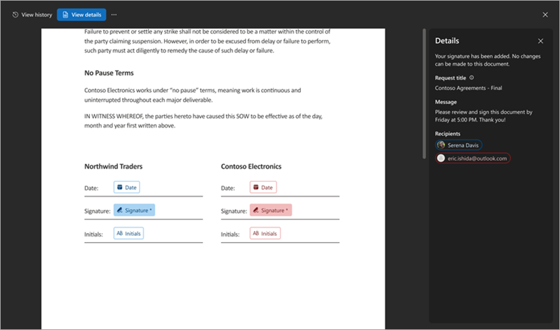 Screenshot of the View details tab and the Details panel.