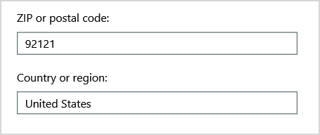 Example of the region information for a user in the Microsoft 365 admin center.