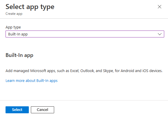 Intune built-in app type