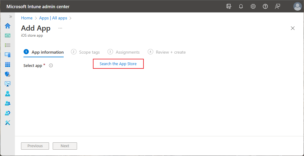 Search an app store in Intune.