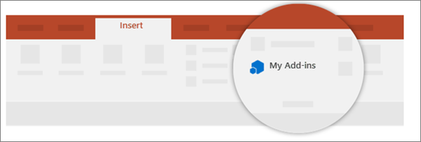 Screenshot shows you can view add-ins in My Add-ins from the Insert tab.