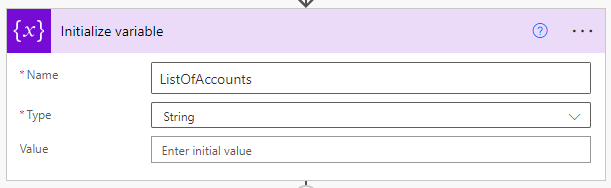 Screenshot of the Initialize variable action.