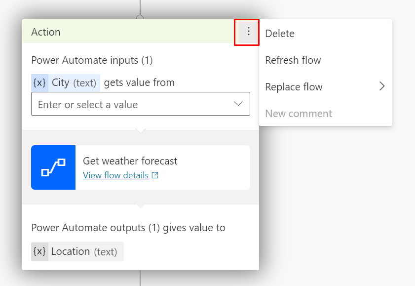 Screenshot of flow options in the Copilot Studio authoring canvas.