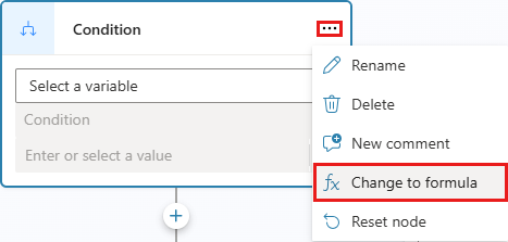 Screenshot showing how to switch to the Power Fx condition editor.