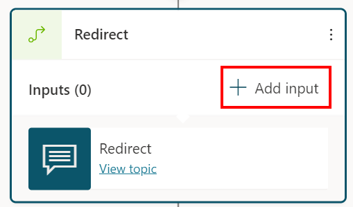 Screenshot of the authoring canvas showing adding input for the destination topic.