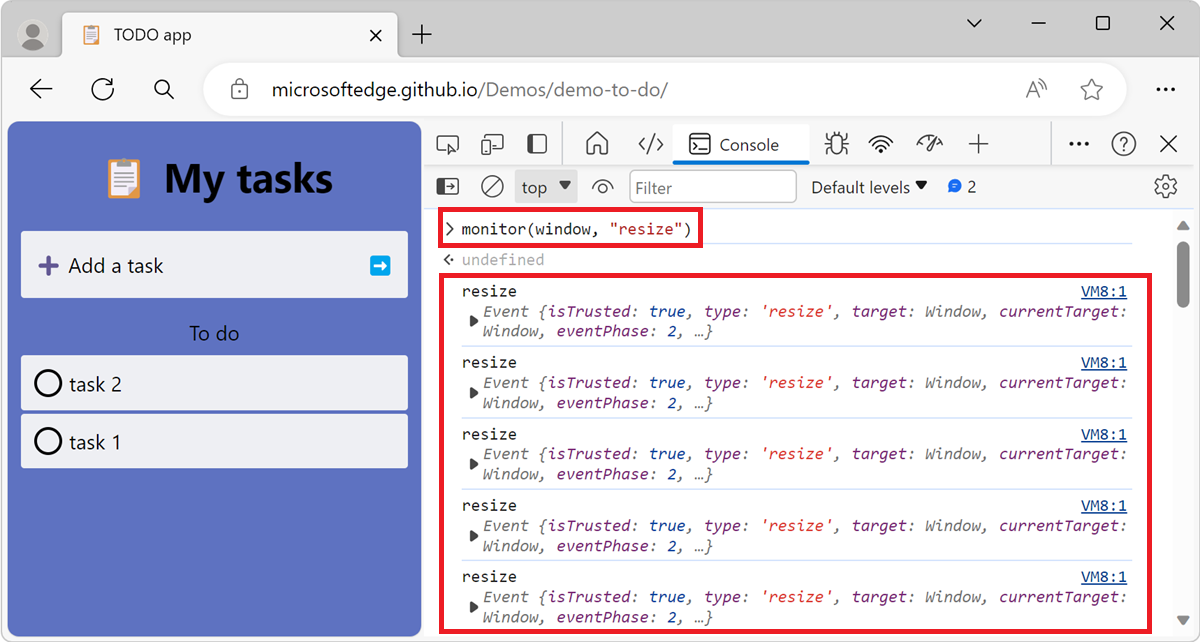 Monitoring window resize events