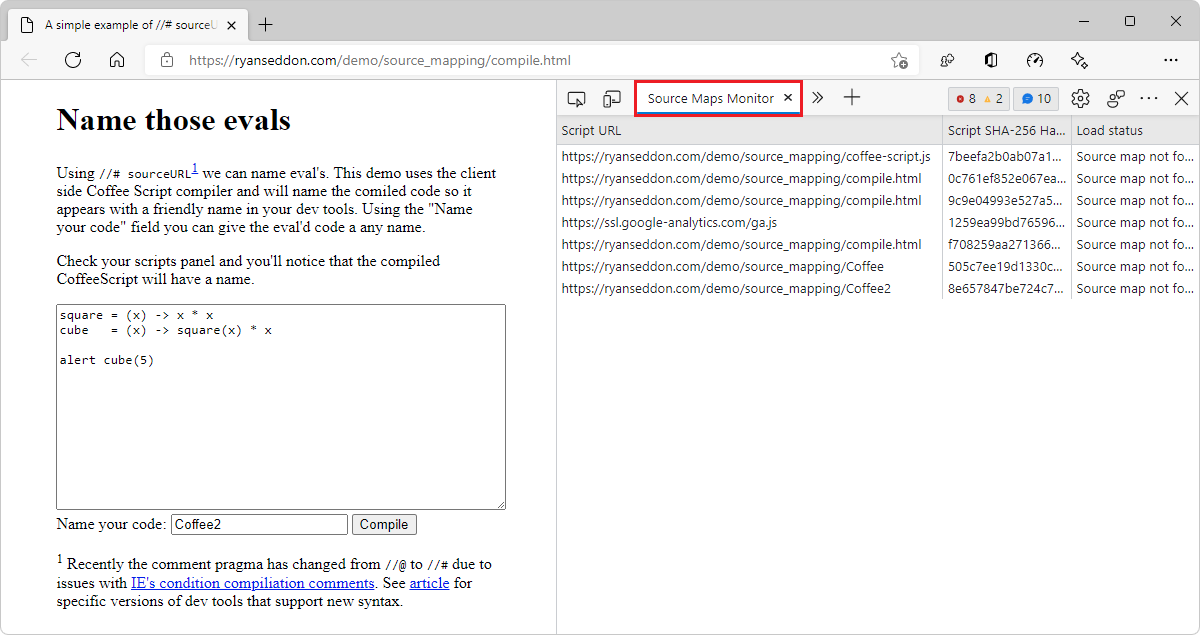 The Source Maps Monitor tool