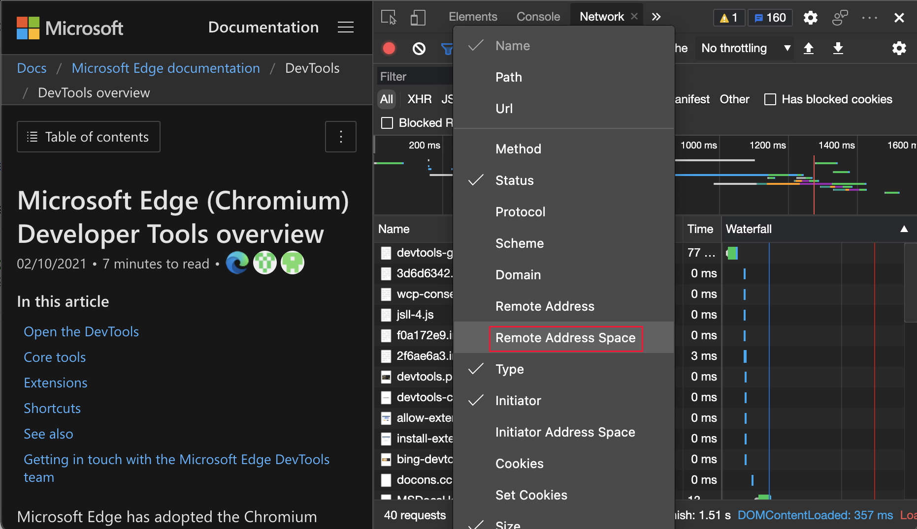 In the right-click menu, select Remote Address Space