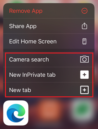 Shortcuts on Microsoft Edge on iOS