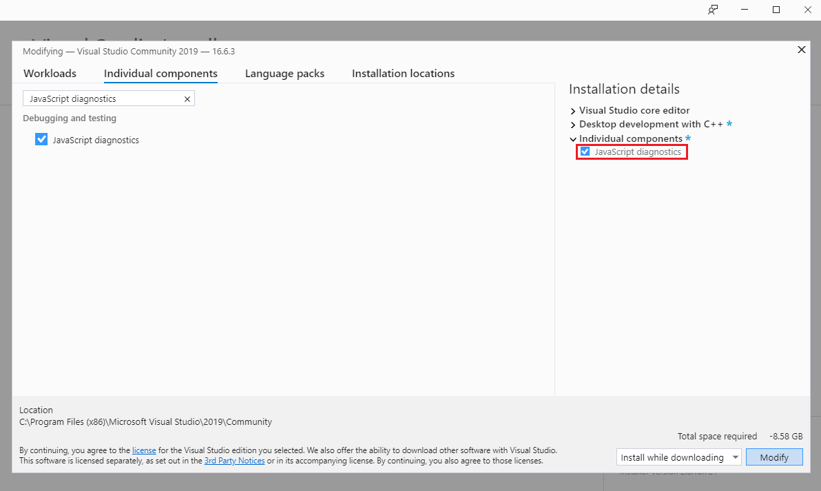 Visual Studio: Modifying values in the 'Individual components' tab