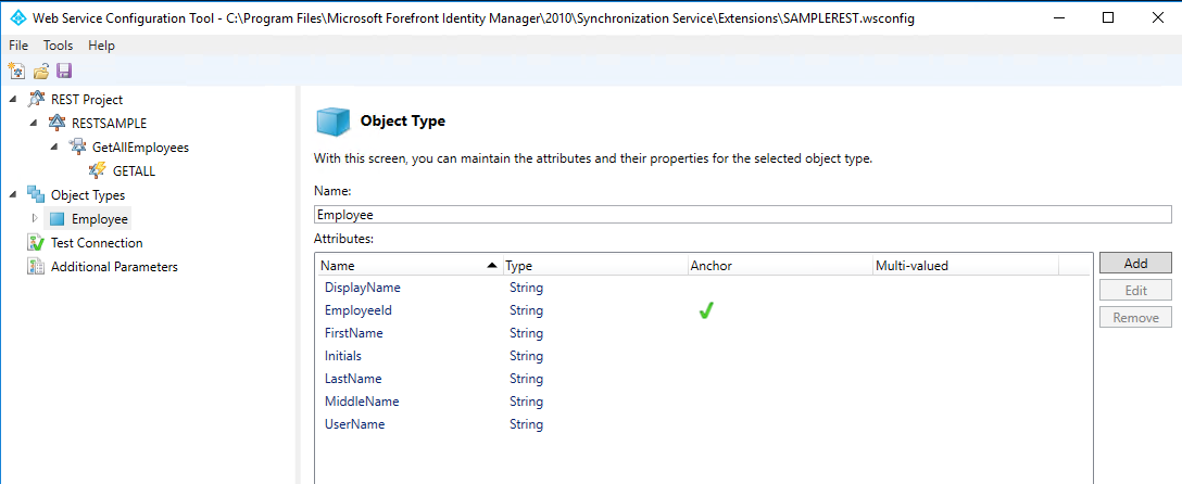 Screenshot showing the completed attributes for an object type.